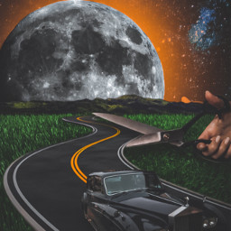 road car scissors moon space stars hand grass freetoedit ecgalacticroadtrip galacticroadtrip