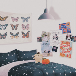 aesthetic bedroom tapestry bed home furniture decoration posters plushies collage wall poster polaroids butterflies tiktok decor teen indie freetoedit
