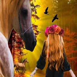 horses woman birds flowers ircportraitfrombehind freetoedit