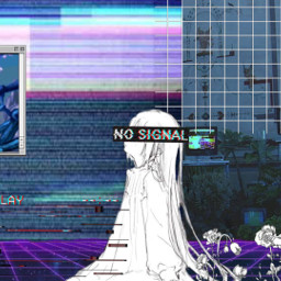 vaporwave aesthetic vaporwaveaesthetic cool glitch comment like glitchore nosignal anime girl animegirl purple flower play grid idk remix remixme remixit diffrent freetoeditremix freetoedit