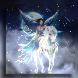 galaxy galaxybackground unicorn metroid cloud moon woman fairy magic fantasy imagination surreal picsarteffects heypicsart picsart freetoedit