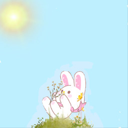 bunny cute kawaii adorable sunny clearsky clearskies bunbun bunnyrabbit flowers flower clumsy landscape sky sun summer spring freetoedit