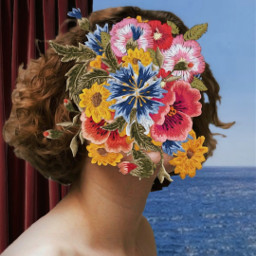 women face flowers sky blue sea curtain recreate rose hair think rené magritte rené_magritte myedit remix picsart lightroom collage hopeyoulikeit