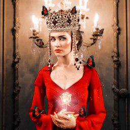 queen butterfly redbutterfly picsart picsartedit princess dress red lights rose gold magic