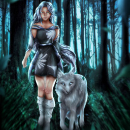 aesthetic edit edits cute pretty s forest wolf girl magic maigcal mythology greek name blue teal trees dark glow