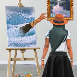 reachinghandsimageremixchallenge thedrowning painting femaleartist art handreachingout ocean water paintbrushes easel canvas ircreachinghands freetoedit