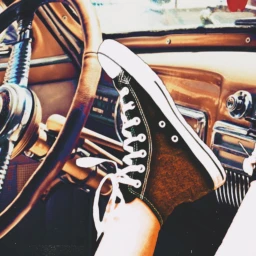 feet legs car dashboard vintage sneakers trainers converse hitops classic classiccar relax chill freetoedit ircstepbystep stepbystep