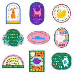 stickers bold bright brash 90s badge catwalk youarewhatyoueat sleep bewell love iloveyou colorful rainbow oval circle proud aesthetic freetoedit