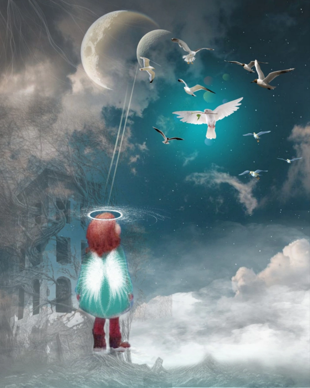 #sky#clouds#moon#girl#angel#fantasy#
#drawart#art#birds#myediting#
#mystickers#