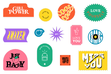 stickers colorful shapes bold bright colors girlpower awaken justpeachy bomb missyou cool loveyourself selflove orange pink purple yellow green red blue white black circle shape freetoedit