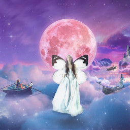 picsart magic surreal butterfly princess clouds sky castle dress crown edit hair moon