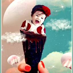 baby bebe cute icecream chocolate strawberry sweet sky clouds moon fantasy imagination freetoedit ecsummericecream summericecream