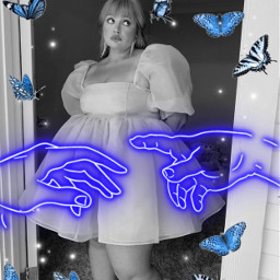 selkie blackandwhite god hands neon blue butterfly butterflies freetoedit