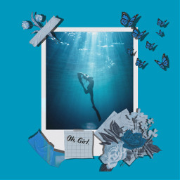 polaroid teal blue flowers vintage swimmer dancer edit ircunderwaterbeauty underwaterbeauty freetoedit