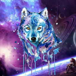 freetoedit cool galexy space wolf girl