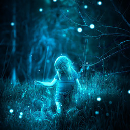 girl child blue jungle forest glow followme freetoedit