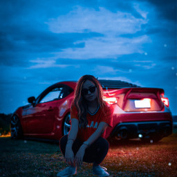 followmeplease girl car night glow higlights red grass colourful freetoedit