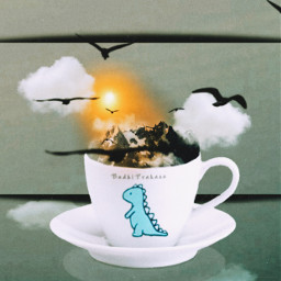 surreal surrealart surrealism mountain cup coffee stickerremix madewithpicsart freetoedit default srccutedinos cutedinos