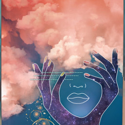 freetoedit outlineart popsurrealism sky clouds fluffy sketch space retroaesthetic woman edited myedit madewithpicsart