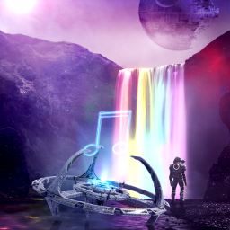 freetoedit astronaut waterfall stickerremix cyberpunk hologram deadplanet rainbow spaceship madewithpicsart picsart ecneonsigns2021 neonsigns2021