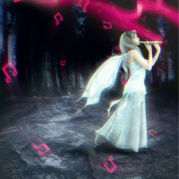 freetoedit fairy woman musicnotes neonsign flute forest playingflute mask picsarteffects fantasy madewithpicsart pink stickers