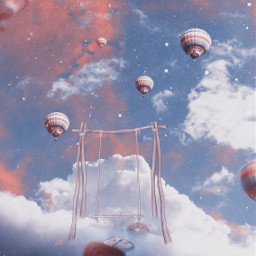 surrealism abovetheclouds clouds blue pink imagination picsart papicks aethetics srcflyingairballoons flyingairballoons