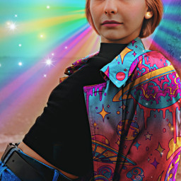 freetoedit cosmos cosmicgirl space magic fantasy spacecrown beautiful interesting coloursplash makeover girl saturn planet clothes clouds rainbow shine stars cosmic spacegirl galaxy colorful