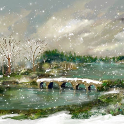freetoedit painting landscape wintertime snowflakes trees editedwithpicsart madewithpartsofpicsart
