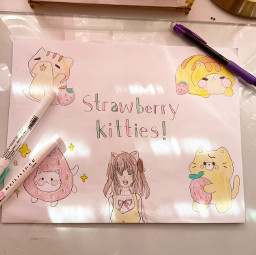 freetoedit drawing pink strawberrykitties strawberrykittyfam strawberrykittyx kawaii aesthetic cute cool sketch desk
