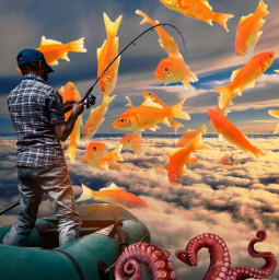 freetoedit fishing fish surrealistic cloud sky srcgoldenfish goldenfish