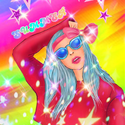 freetoedit glitter sparkles galaxy sky stars girl summer outline drawing colorful rainbow bling aesthetic neon art paint beautiful inspirational overlay background replay