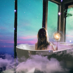 bathtub clouds bath dreaming dream vibes madewithpicsart backgrounds sky sunset wine relax freetoedit
