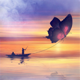 edit surreal fishermanboat fisherman sunset butterfly madewithpicsart freetoedit ircpurplesky purplesky