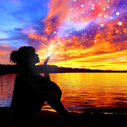 beauty nature sunset girl silhouette sky stars photoedit freetoedit