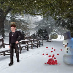 snowman hearts walking winter park freetoedit valentine