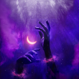 aesthetic hands surrealart moon purpleclouds galaxy freetoedit