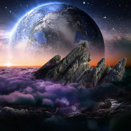 space alienworld stars clouds horizon photoedit freetoedit