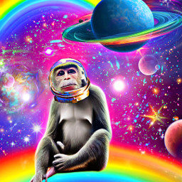 spacemonkey spacedout trippyedits trippyart psychedelicmonkey astronautmonkey nasa rainbows edit collage neon rainbow colorfulart photomanipulations abstractartwork freetoedit
