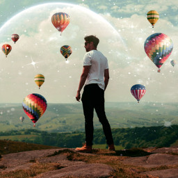 airballoon air float balloon guy fly ride colourful shimmer cosmos edit freetoedit picsart gallery
