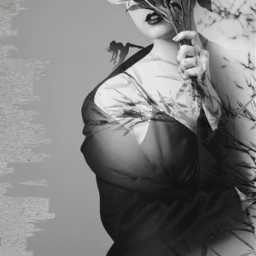 mastershotout doubleexposure myedit blackandwhite paperframe woman flowers silhouette freetoedit