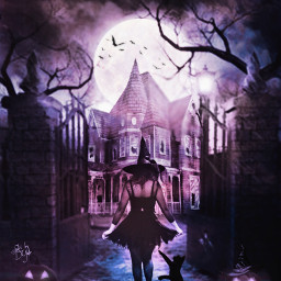 halloweenspirit photoremix hauntedhouse hauntedmansion witch halloweenfun2022 dark fullmoon freetoedit