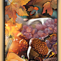 myedit doubleexposure grazie autumn leaves insect grape acorn fantasy imagination freetoedit