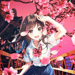 anime girl pink pinkbackground flowers garden petals freetoedit picsart picsarteffects imagination fantasy magical