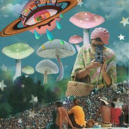 freetoedit retro 60s 70s vintage woman woodstock concert trippy colorful collage eye space planet mushroom hippie