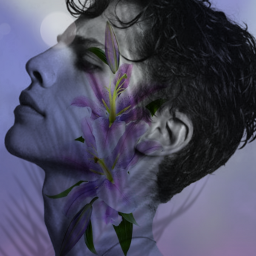 aesthetic man people model photography portrait selfie whiteandblack blackandwhite flowers purple violet freetoedit