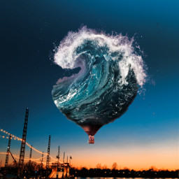 surreal airballoon water wave waves beach sunset freetoedit picsart surrealedit heypicsart