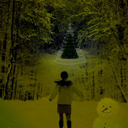 freetoedit picsartchallenge visualart fantasyart fantasyforest digitalart heypicsart forest winter girl snowman snow ircladyinsnow ladyinsnow christmas