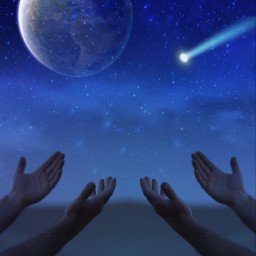 freetoedit planet space beatifyl hands comet night background outerworld peace outerworldly time