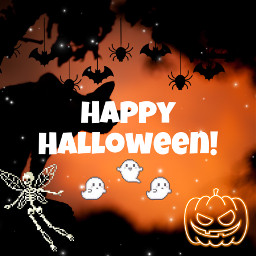 freetoedit halloween happyhalloween haveaniceday pumpkin black orange skeleton ghost