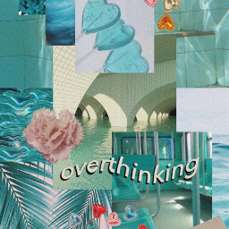 freetoedit teal aesthetic background lockscreen wallpaper collage overthinking